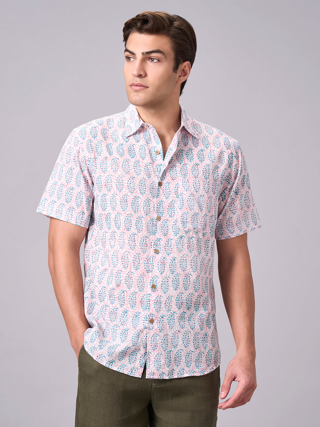Men's Pink 100% Cotton Regular Fit Shirt
