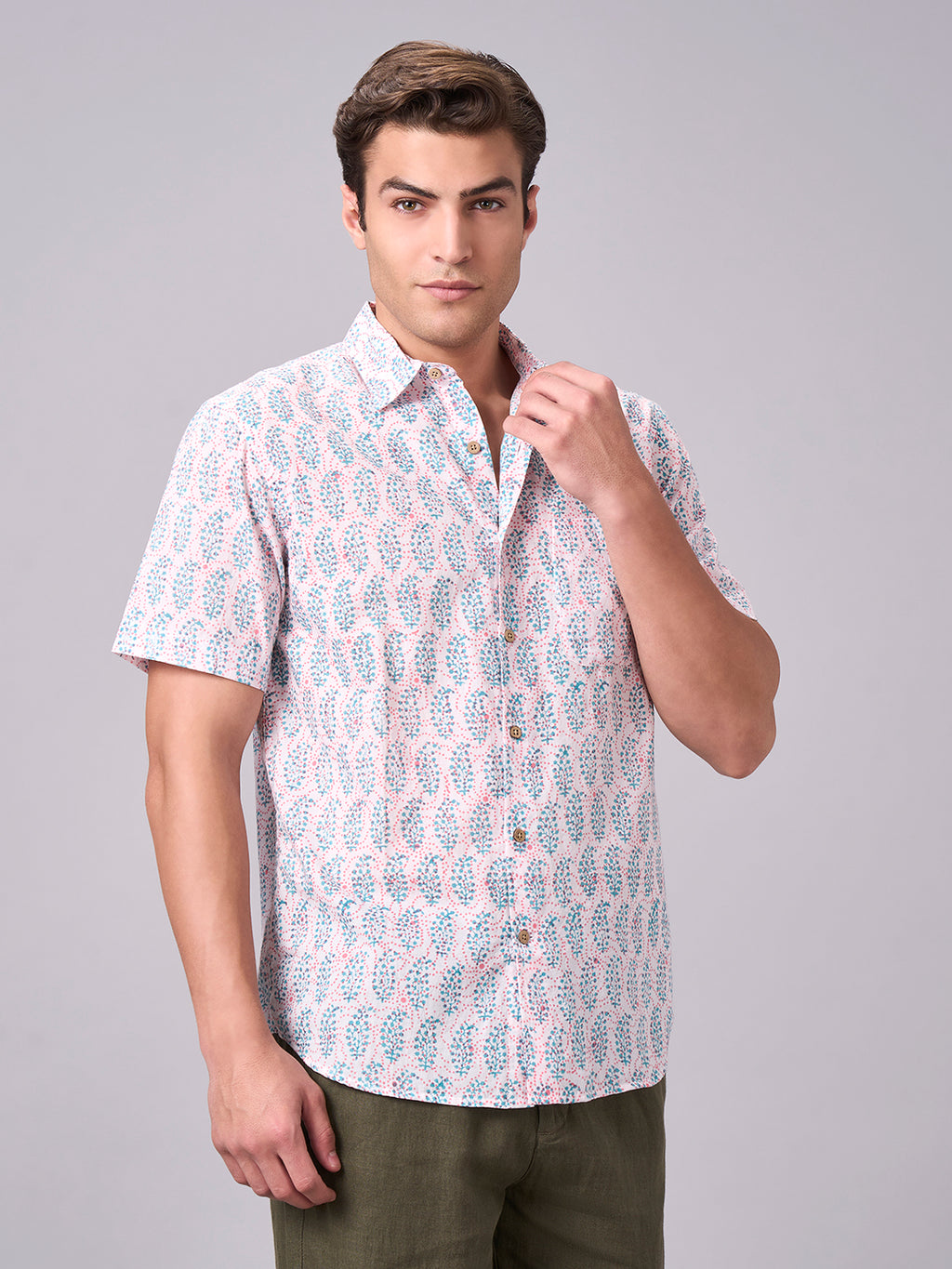 Men's Pink 100% Cotton Regular Fit Shirt
