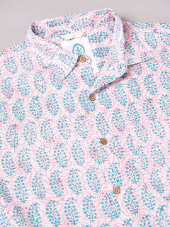 Men's 100% Cotton Regular Fit Paisley Print Shirt Pink