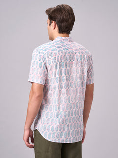 Men's 100% Cotton Regular Fit Paisley Print Shirt Pink