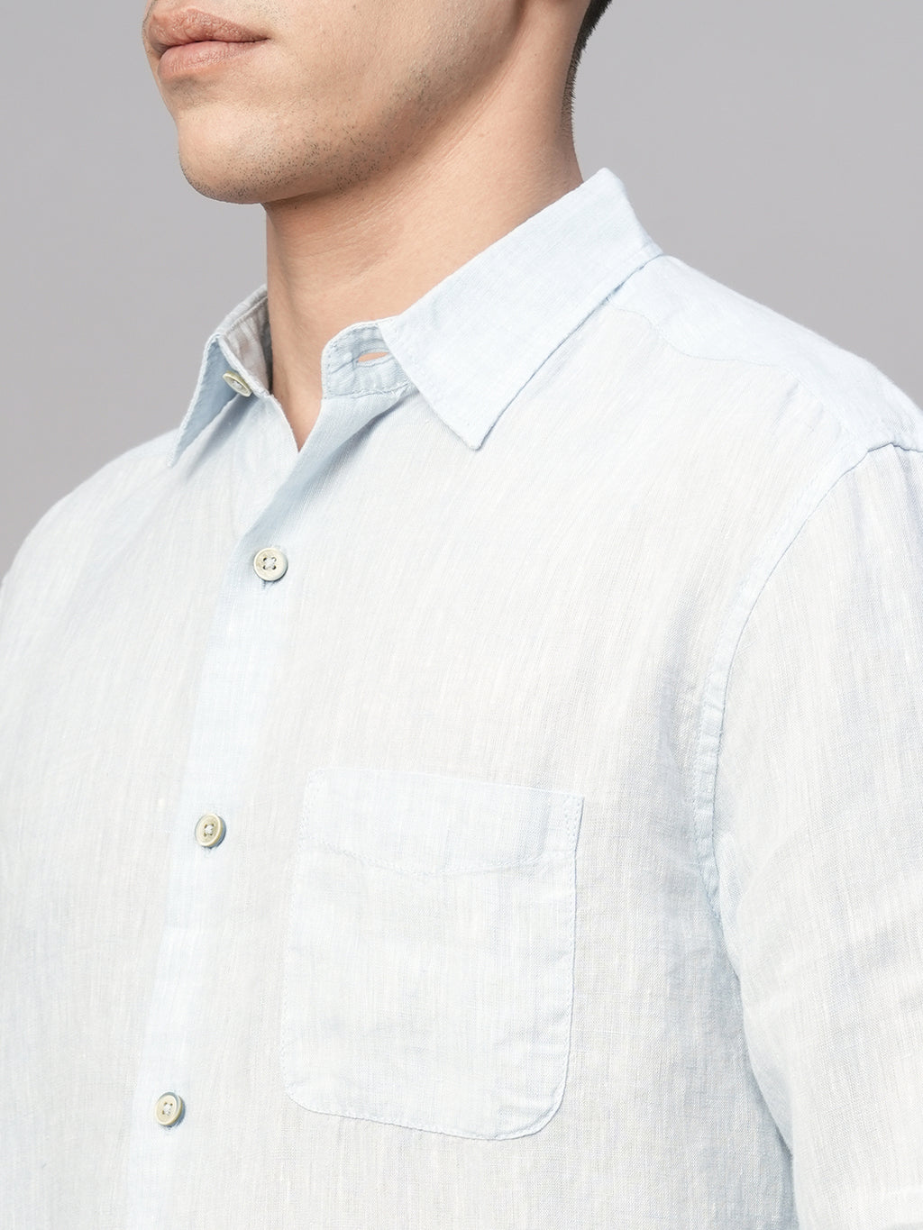 Men's Blue 100% Linen Regular Fit Shirt