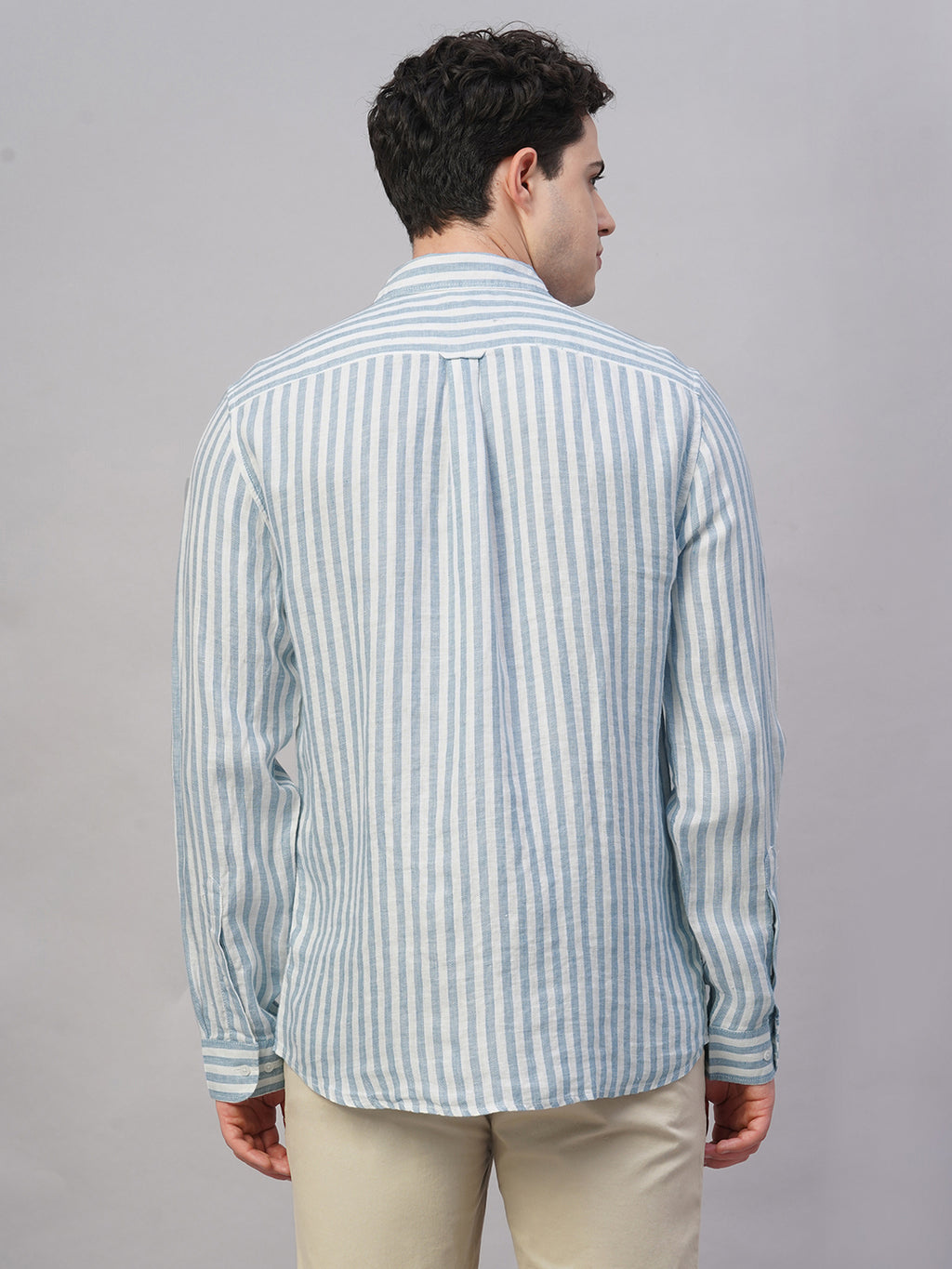 Men's Blue 100% Linen Regular Fit Shirt