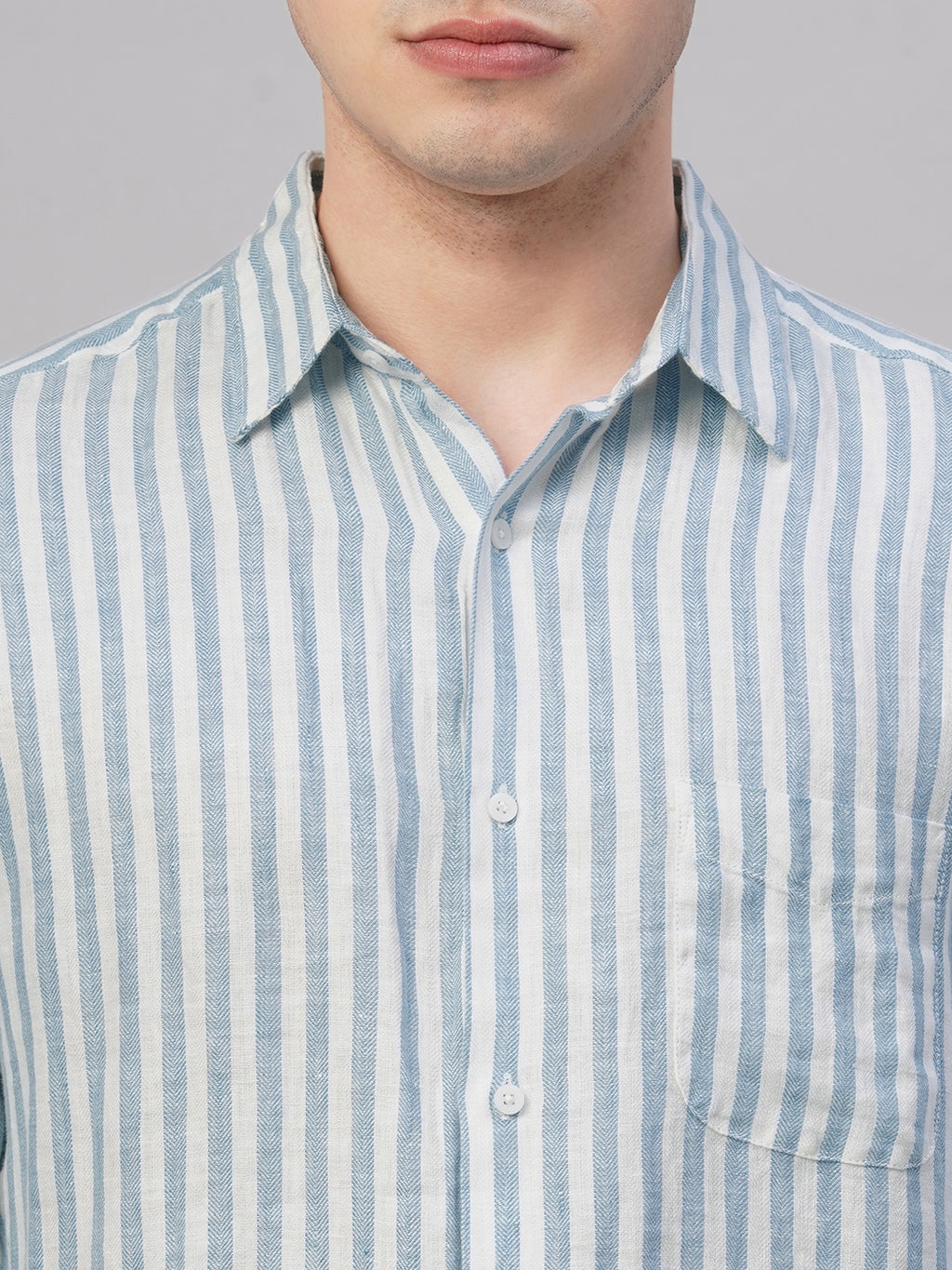 Men's Blue 100% Linen Regular Fit Shirt