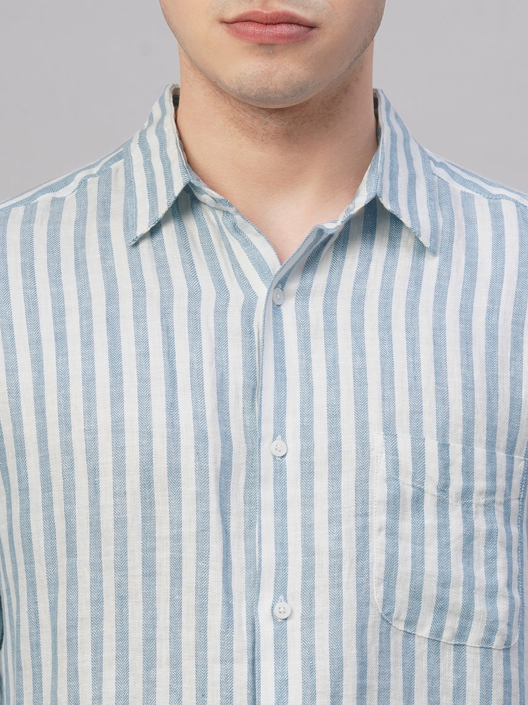 Men's Blue 100% Linen Regular Fit Shirt
