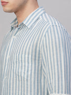 Men's Blue 100% Linen Regular Fit Shirt