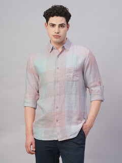 Men’s Linen Regular Fit Pastel Check Shirt Multi