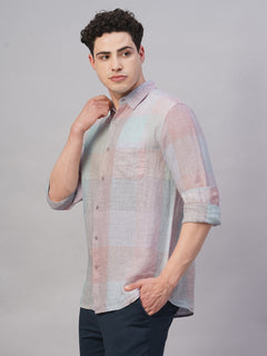 Men’s Linen Regular Fit Pastel Check Shirt Multi