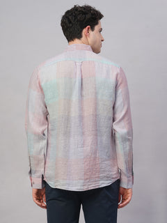 Men’s Linen Regular Fit Pastel Check Shirt Multi
