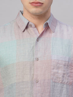 Men’s Linen Regular Fit Pastel Check Shirt Multi