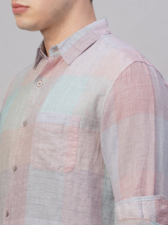 Men’s Linen Regular Fit Pastel Check Shirt Multi