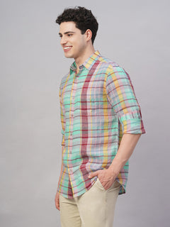 Men's 100% Linen Regular Fit Check Shirt Multi
