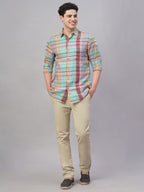 Men's 100% Linen Regular Fit Check Shirt Multi