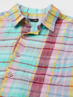 Men's 100% Linen Regular Fit Check Shirt Multi