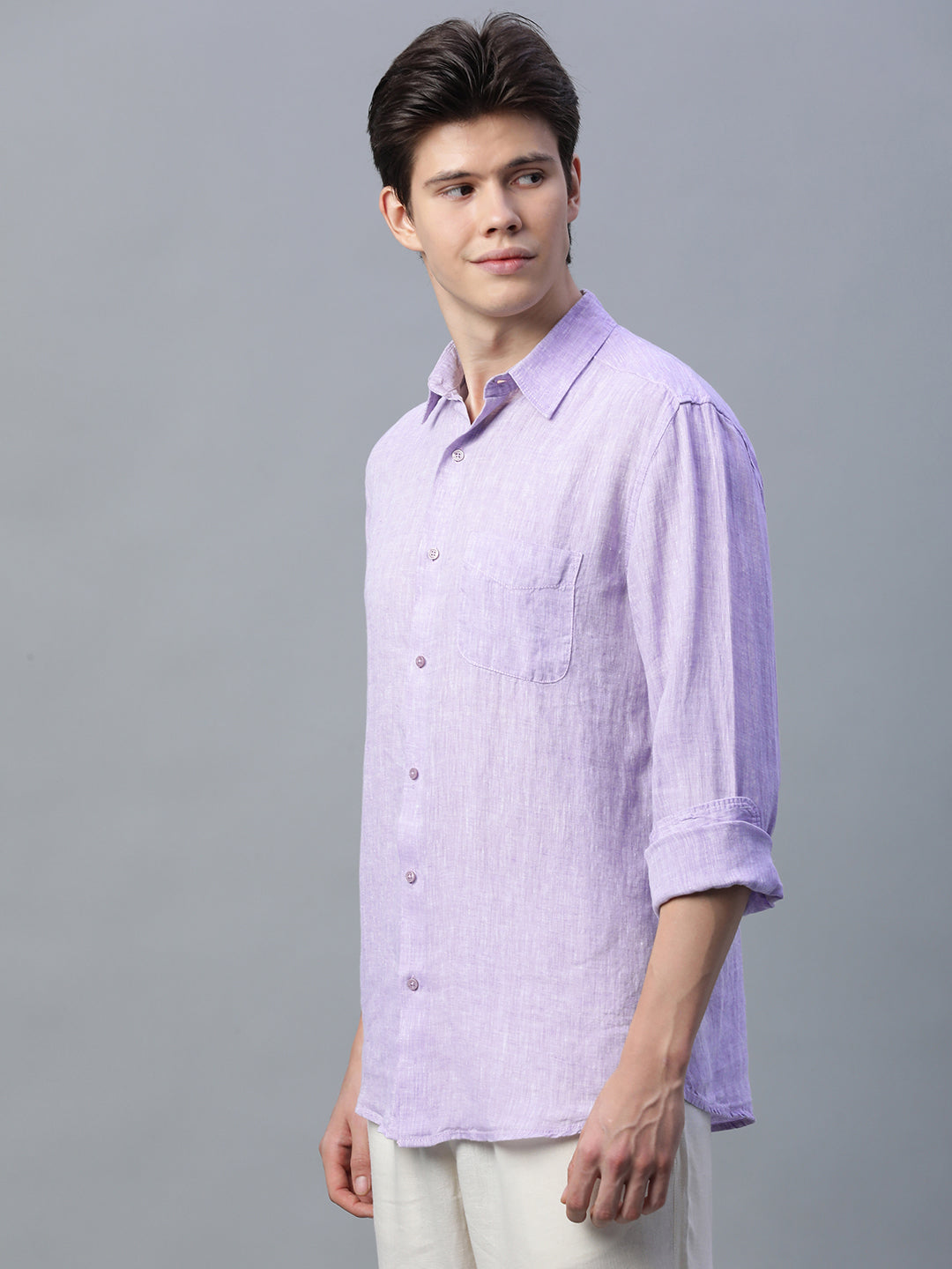 Men's Lilac 100% Linen Regular Fit Shirt