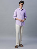 Men's 100% Linen Full Sleeve Pocket Shirt Lilac
