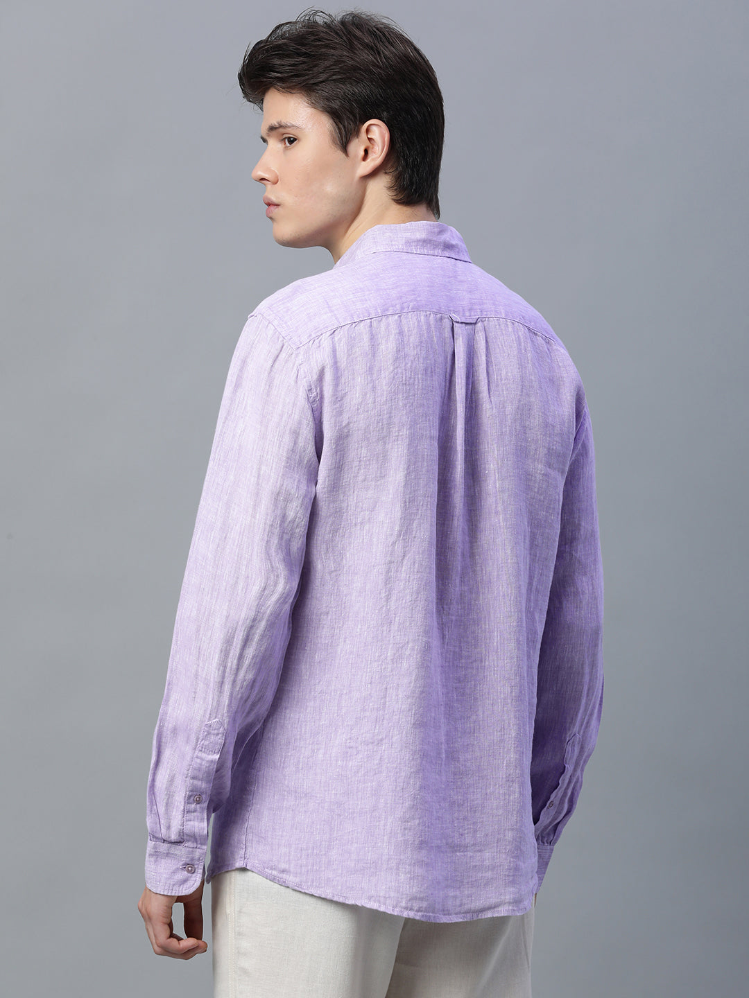 Men's Lilac 100% Linen Regular Fit Shirt