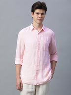 Men's Pink 100% Linen Regular Fit Shirt