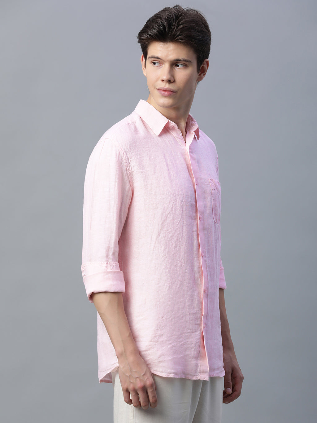 Men's Pink 100% Linen Regular Fit Shirt