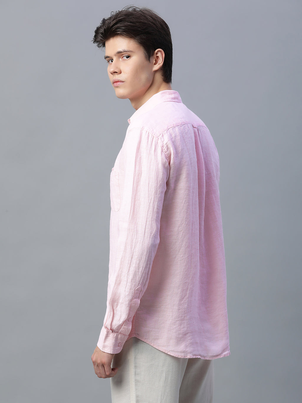 Men's Pink 100% Linen Regular Fit Shirt