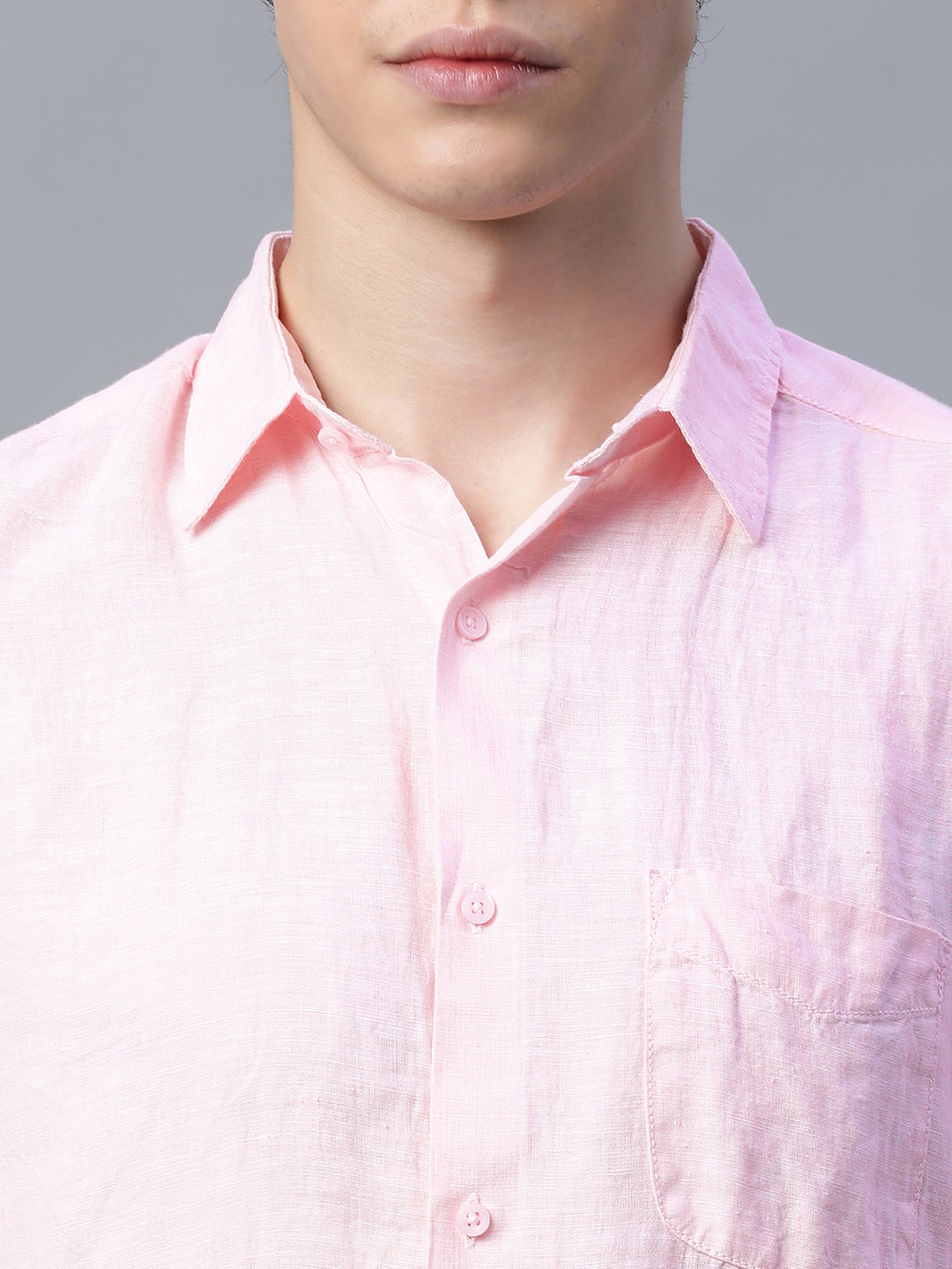 Men's Pink 100% Linen Regular Fit Shirt