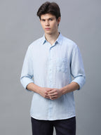 Men's 100% Linen Full Sleeve Pocket Shirt Sky