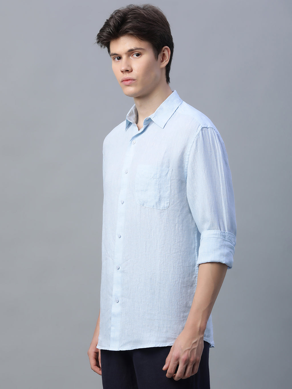 Men's 100% Linen Full Sleeve Pocket Shirt Sky
