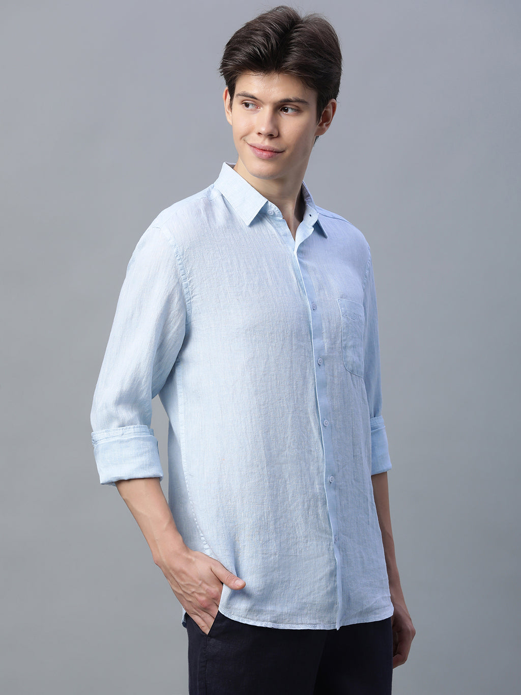 Men's 100% Linen Full Sleeve Pocket Shirt Sky