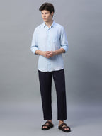 Men's 100% Linen Full Sleeve Pocket Shirt Sky