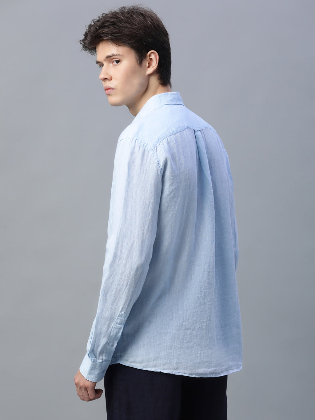 Men's 100% Linen Full Sleeve Pocket Shirt Sky