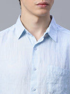 Men's 100% Linen Full Sleeve Pocket Shirt Sky