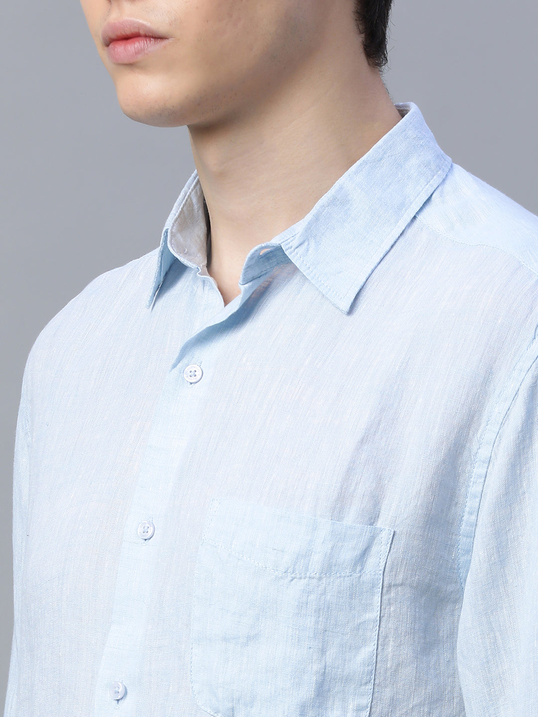 Men's 100% Linen Full Sleeve Pocket Shirt Sky