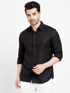 Men's 100% Linen Regular Fit Button Shirt Black
