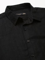 Men's 100% Linen Regular Fit Button Shirt Black