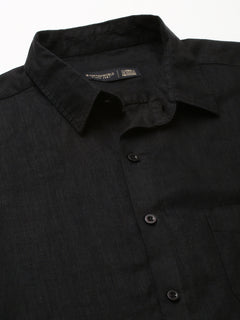 Men’s Linen Regular Fit Button Shirt Black