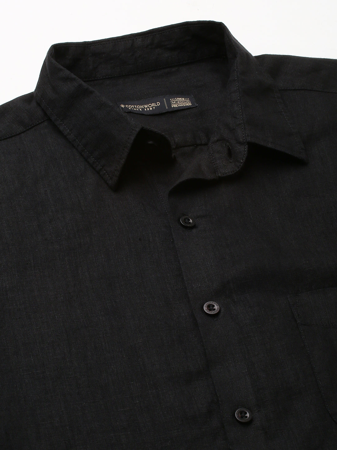 Men's 100% Linen Regular Fit Button Shirt Black