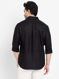 Men’s Linen Regular Fit Button Shirt Black