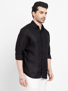 Men’s Linen Regular Fit Button Shirt Black