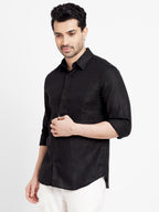 Men's 100% Linen Regular Fit Button Shirt Black
