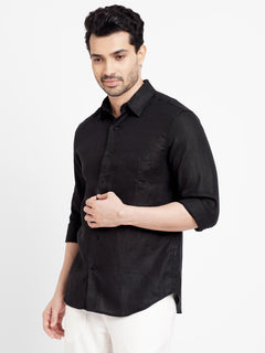 Men’s Linen Regular Fit Button Shirt Black