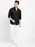 Men's 100% Linen Regular Fit Button Shirt Black