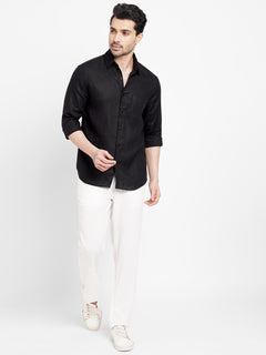 Men’s Linen Regular Fit Button Shirt Black