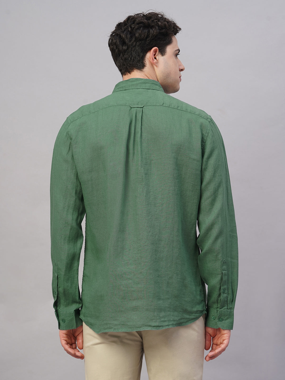 Men's Green 100% Linen Regular Fit Shirt