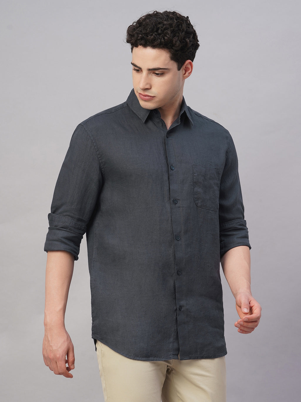 Men's Navy 100% Linen Regular Fit Shirt