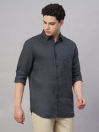 Men's Navy 100% Linen Regular Fit Shirt