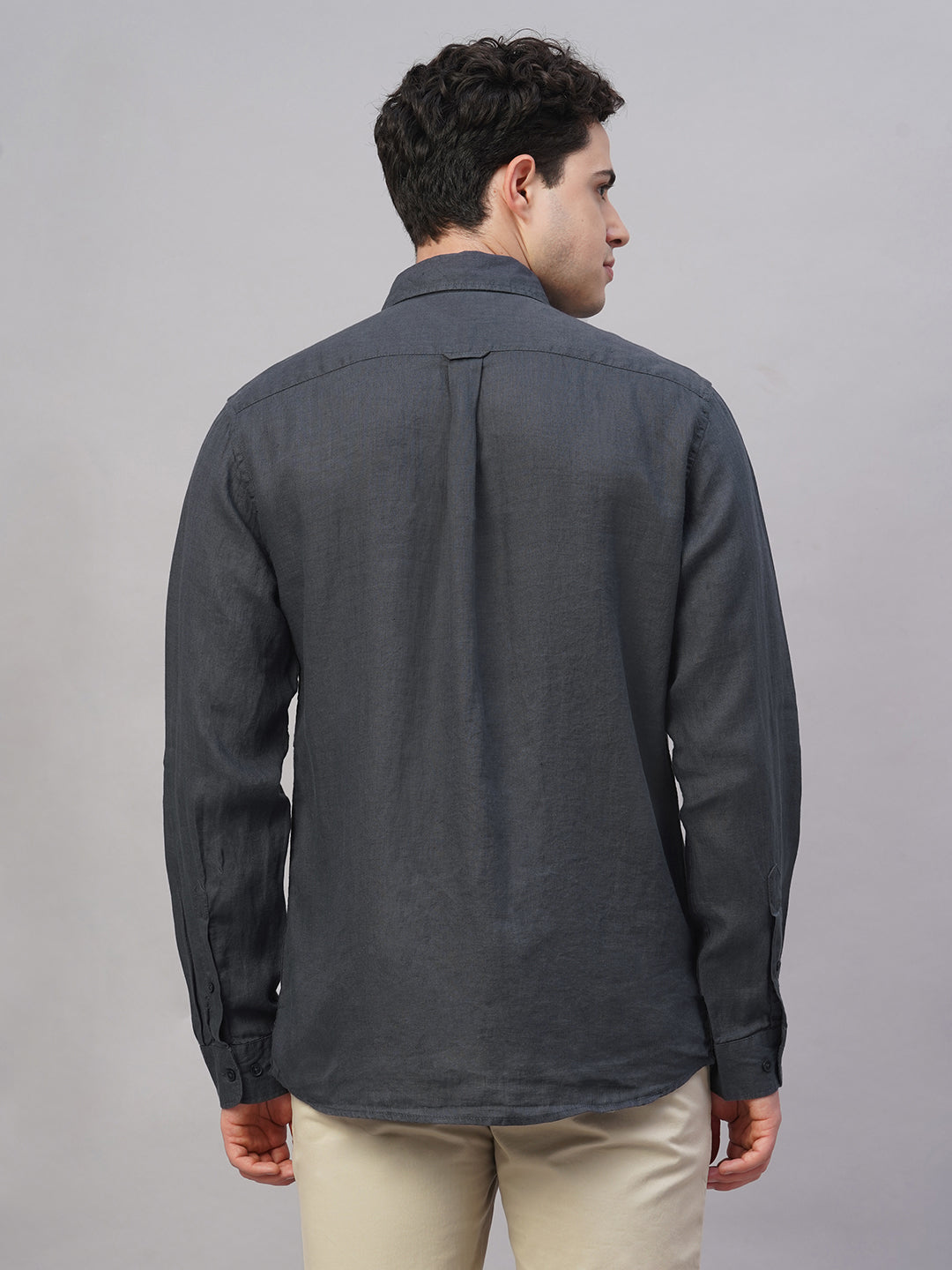 Men's Navy 100% Linen Regular Fit Shirt