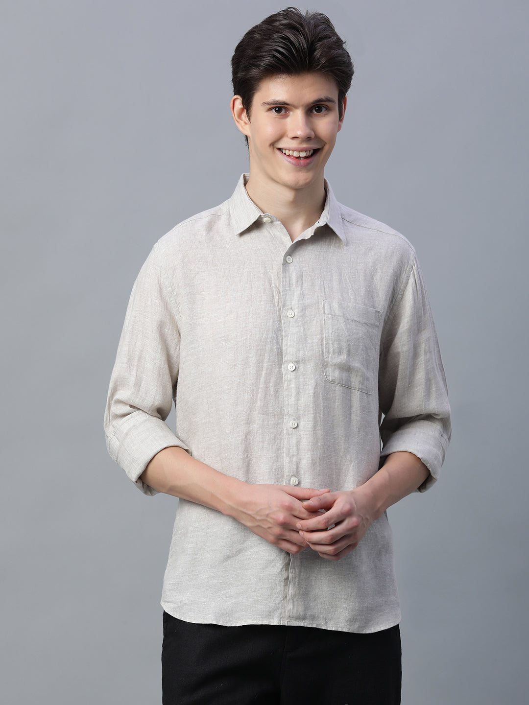 Men's Natural 100% Linen Regular Fit Shirt