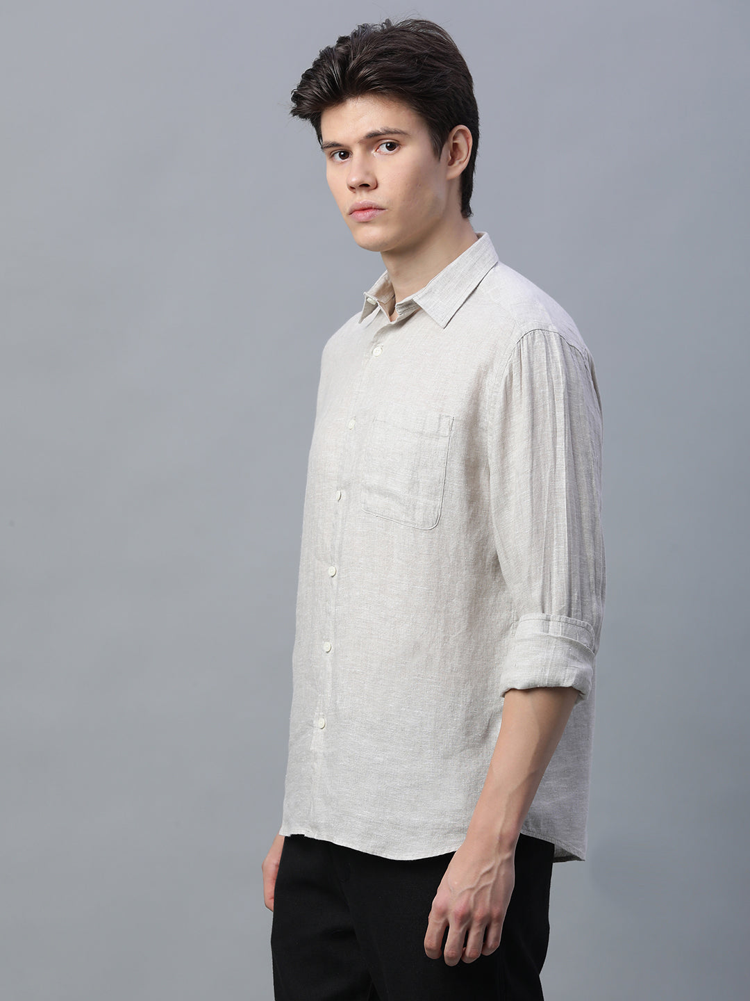 Men's Natural 100% Linen Regular Fit Shirt