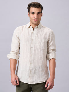 Men’s Linen Cotton Regular Fit Textured Full Sleeve Shirt Natural