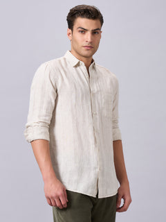 Men’s Linen Cotton Regular Fit Textured Full Sleeve Shirt Natural