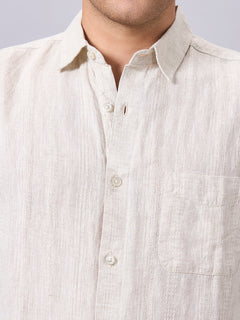 Men’s Linen Cotton Regular Fit Textured Full Sleeve Shirt Natural